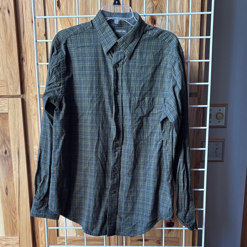 St. John's Bay Olive Plaid Button-Down Shirt